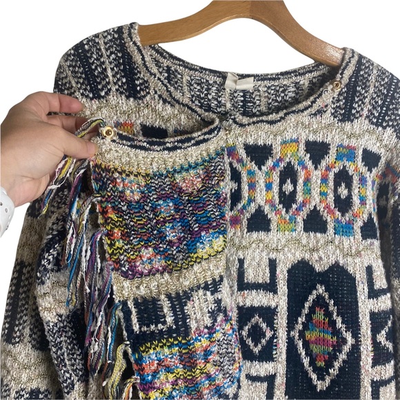 Anthropologie moth colorful side snap sweater with gold thread EUC SZ XS - Picture 3 of 10